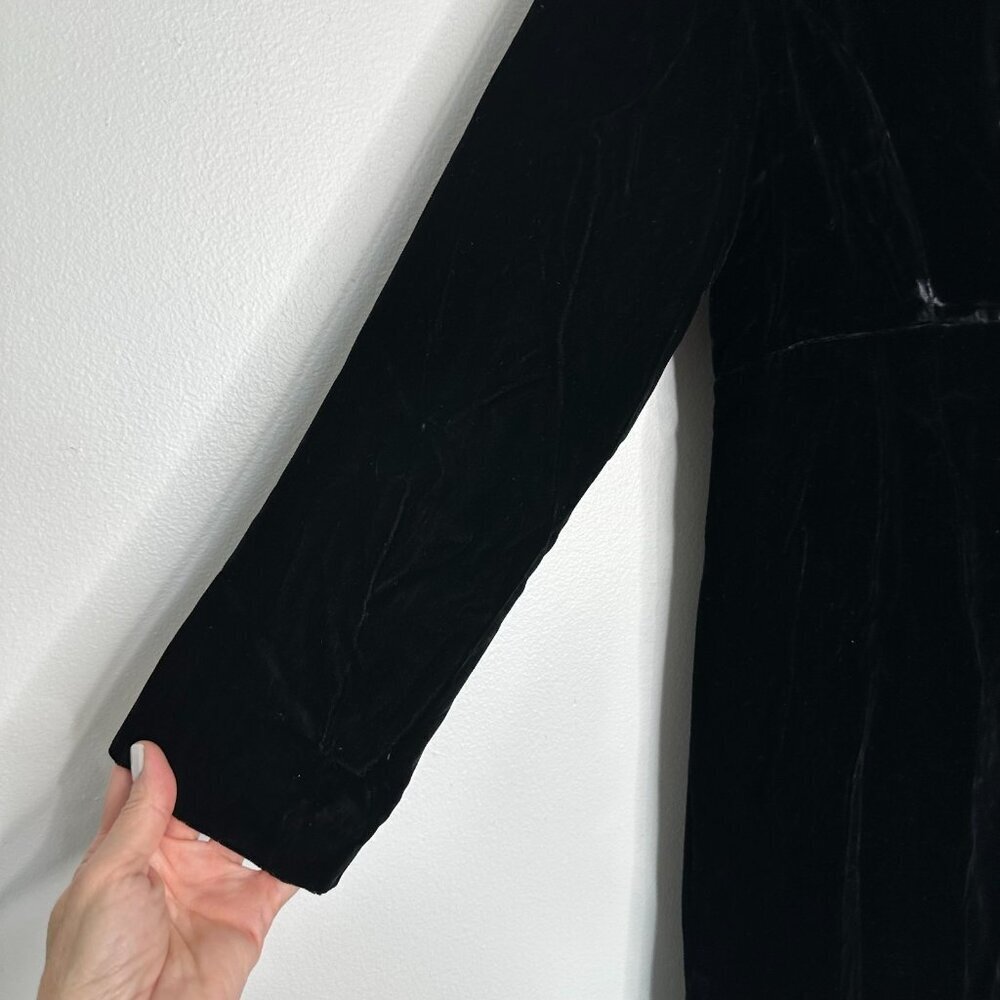Vtg Opera Long Jacket Black Velvet Rhinestone Button Small - Picture 3 of 11